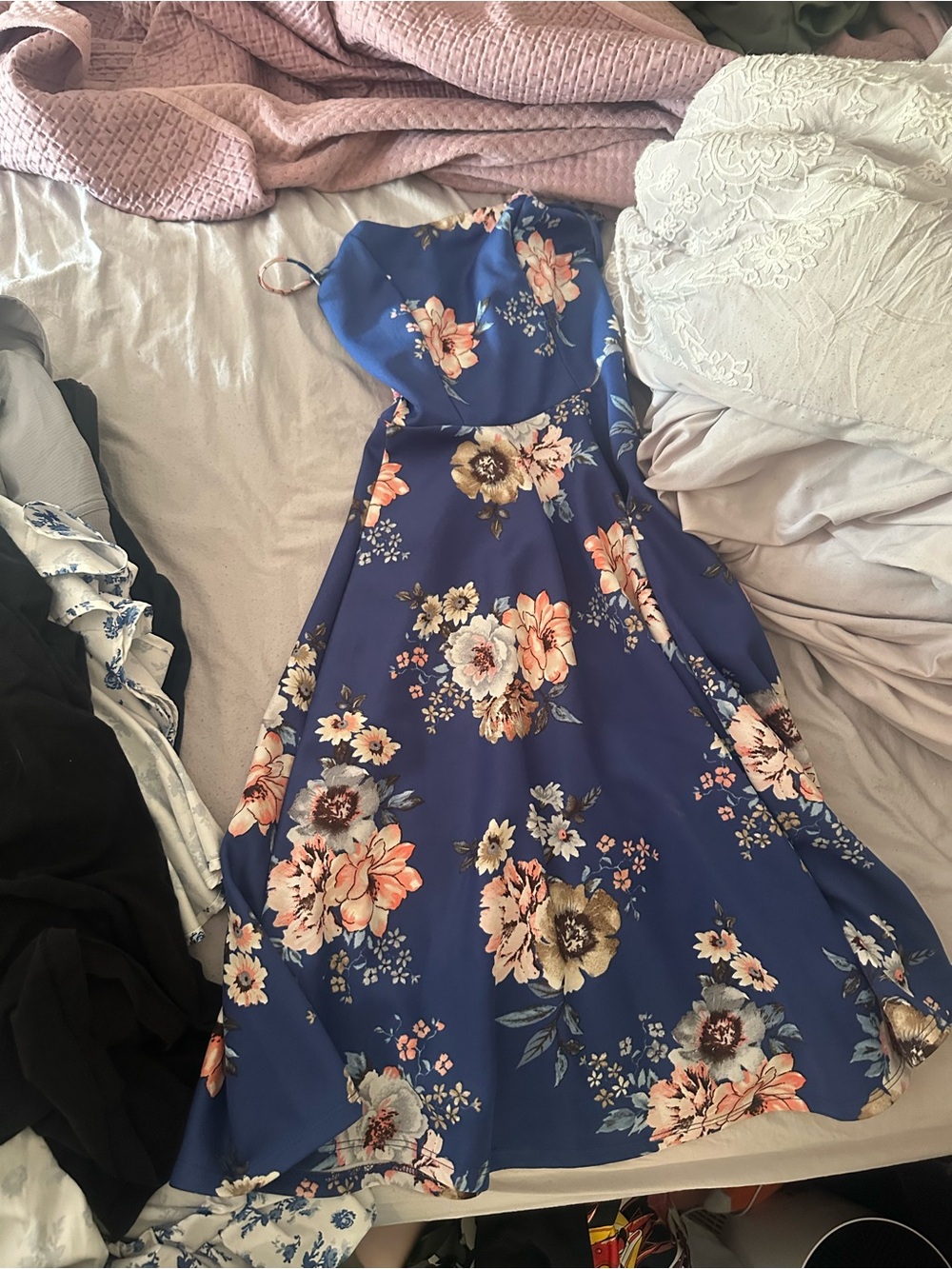 Soprano Blue Floral Maxi Dress with Peach & Cream Blooms